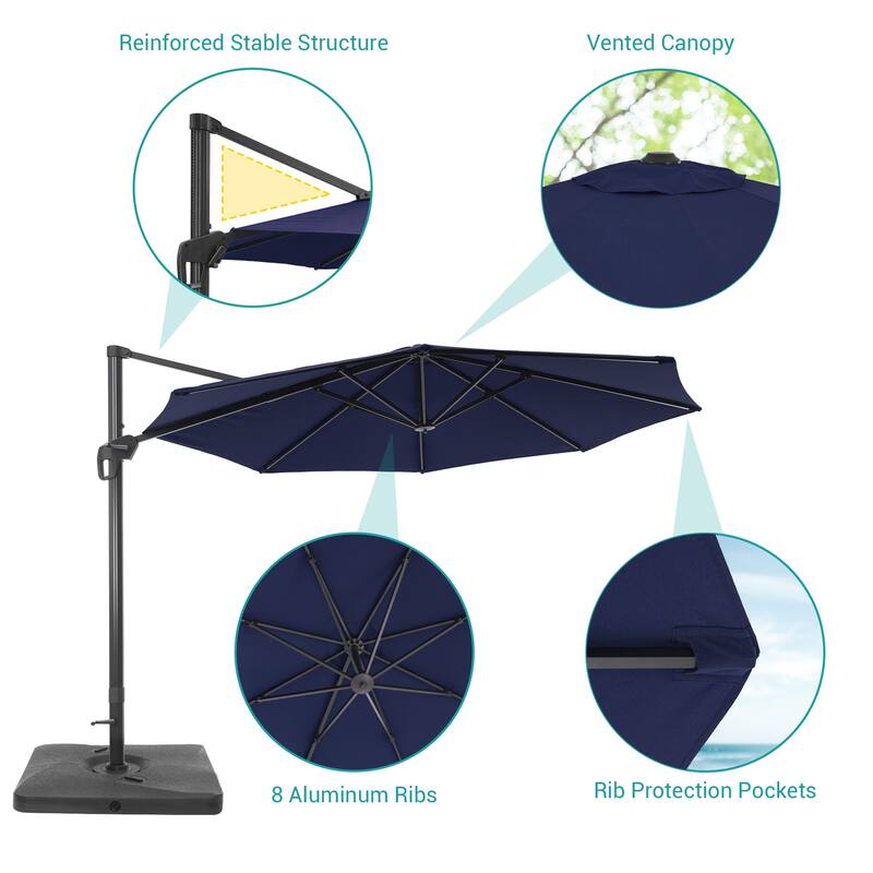 BONOSUKI Outdoor 11Ft UV Protection Patio Cantilever Umbrella w/Base