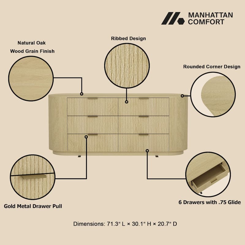 Manhattan Comfort Olivia 71" Dresser (6-Drawer)