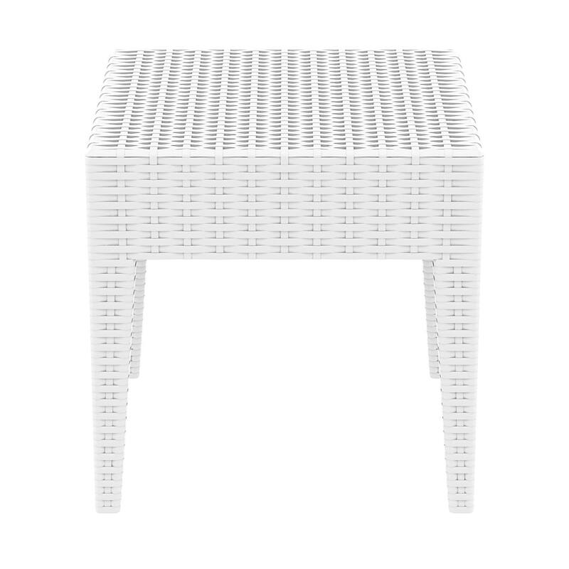 18" White Outdoor Patio Wickerlook Square Side Table