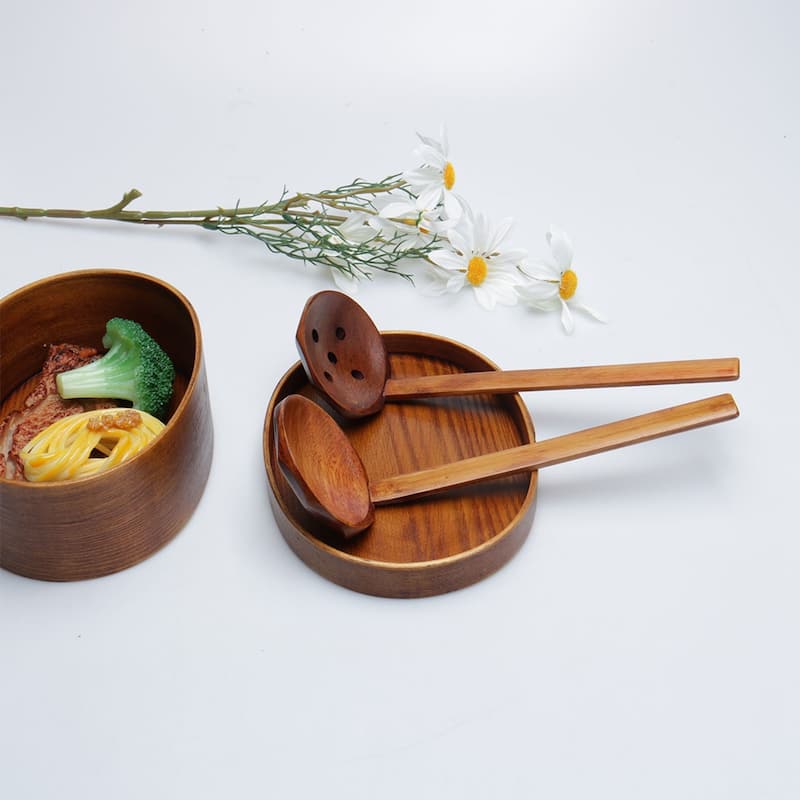 2pcs Wooden Spoon Soup, Colander ladle Spoon Cookware Tool - Wood Color - 7.5" x 2.8" x 2.4"(L*W*H)
