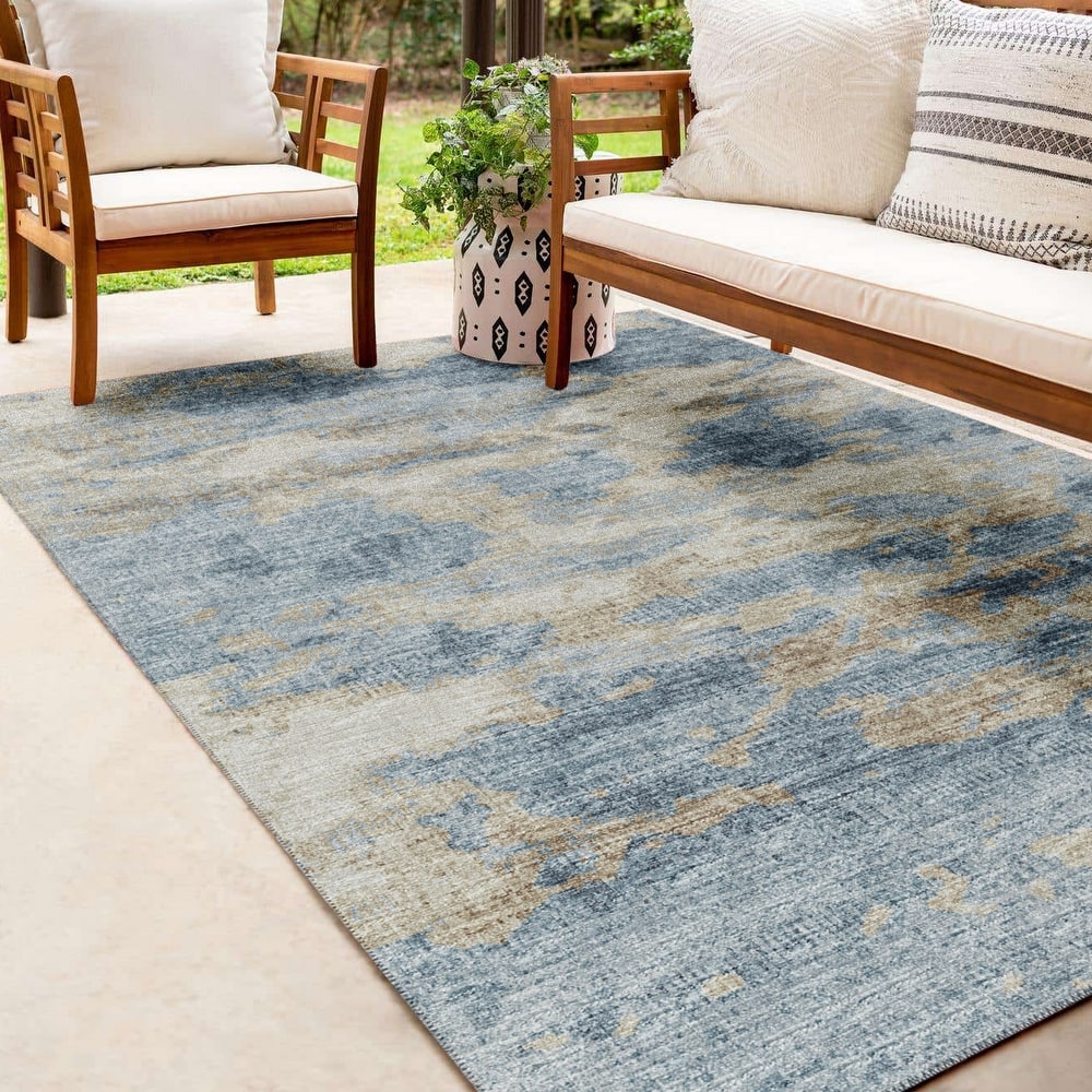 Indoor/ Outdoor Accord Modern Waves Washable Rug New