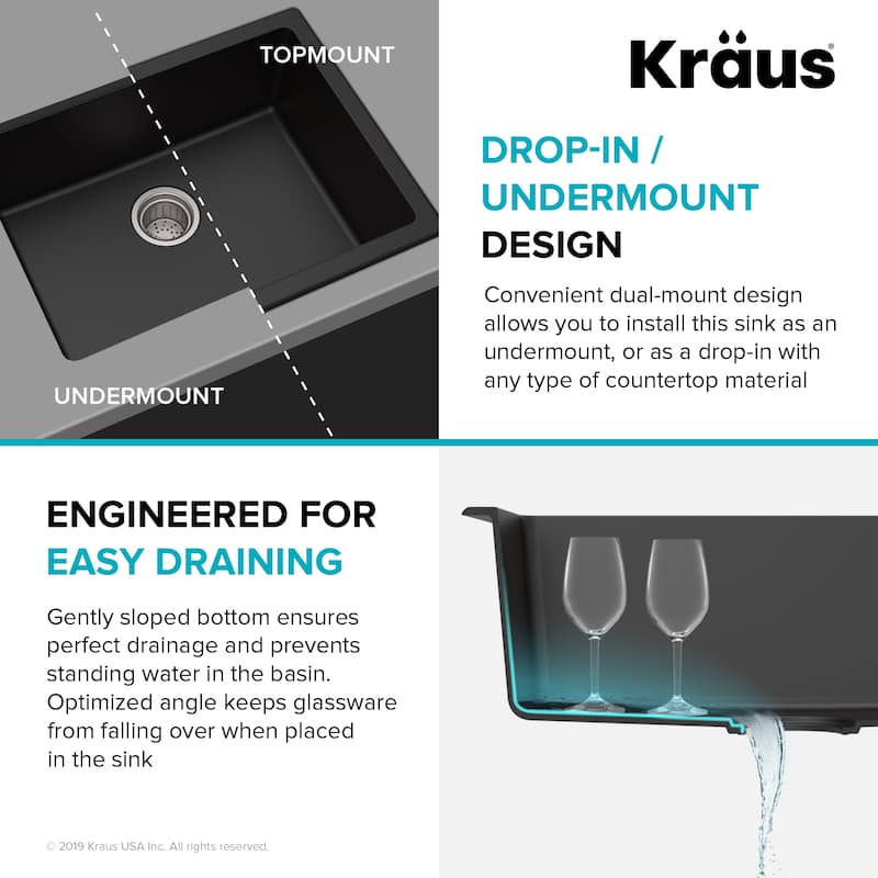 KRAUS Granite 24 inch 1-Bowl Undermount Drop-in Kitchen Sink