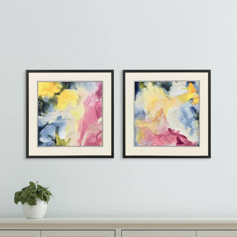 HomeRoots Set Of Two Modern Abstract Watercolor Black Framed Wall Art - 26.00 in. x 26.00 in.  x 1.00 in.