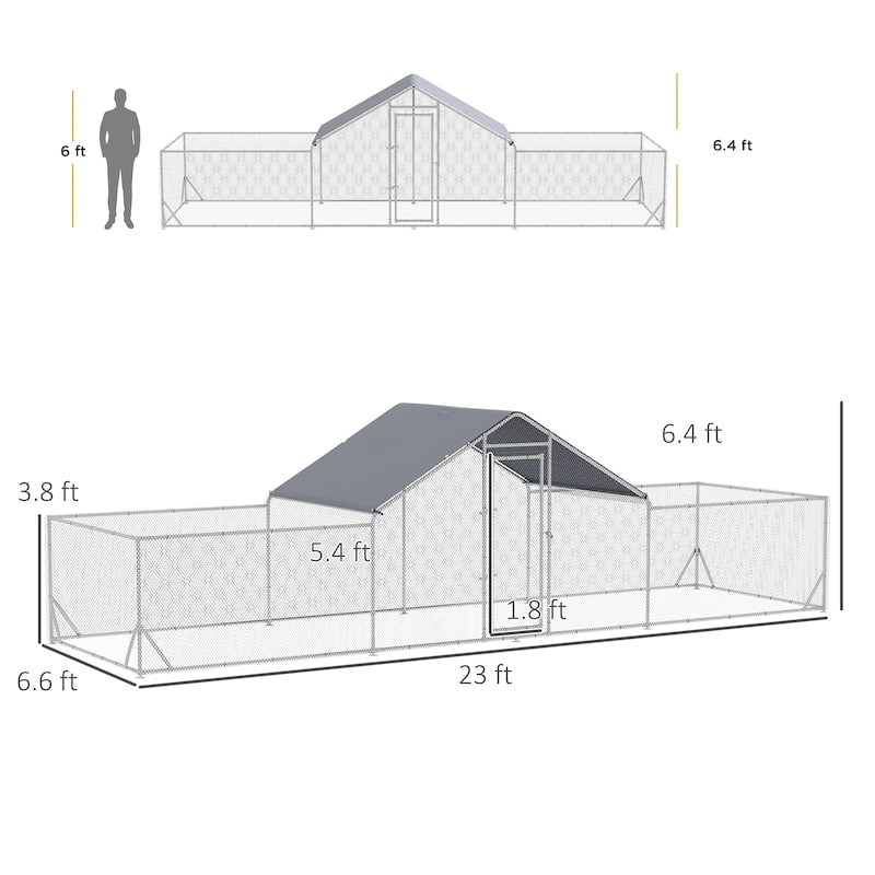 23' Large Walk-In Lockable Door Chicken Coop with Steel Frame with UV-Protected Roof for 12-14 Poultry