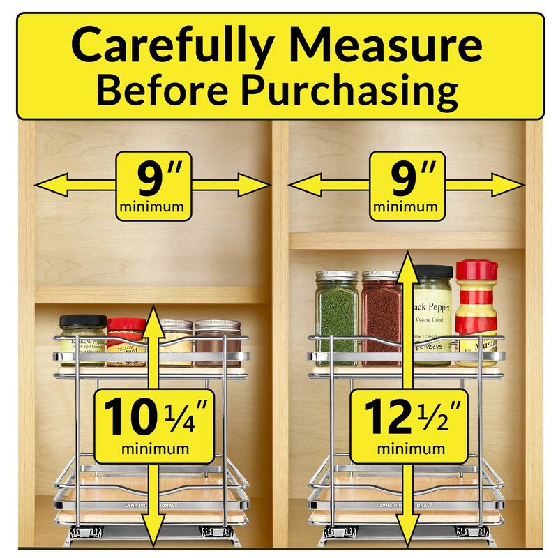 LYNK PROFESSIONAL® Élite™ Pull Out Spice Rack Organizer for Cabinet - 8-1/4 inch W - Lifetime Ltd Warranty, Wood- 2 Tier