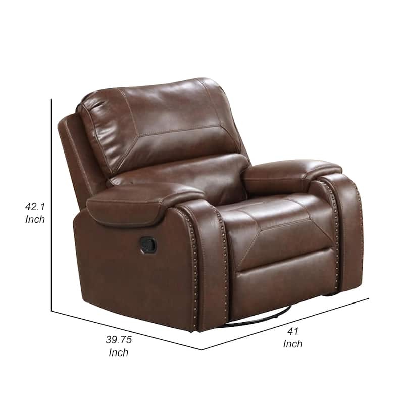 Teli Manual Swivel Glider Recliner Chair, Dark Brown Faux Leather