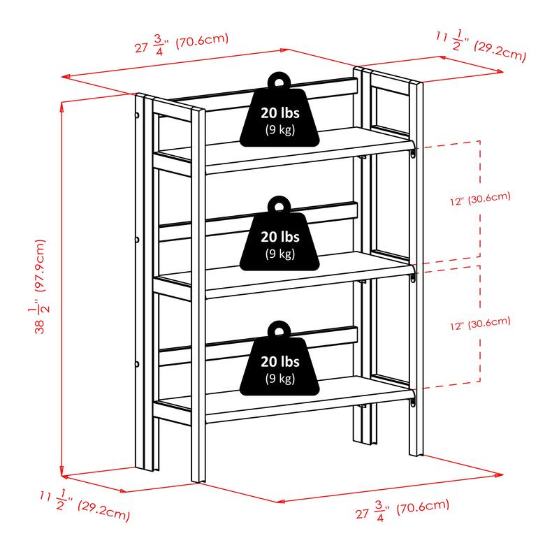 Torino 3-Pc Foldable Shelf with 2 Foldable Wide Fabric Baskets, Black and Chocolate - 27.8 x 11.5 x 38.54 inches