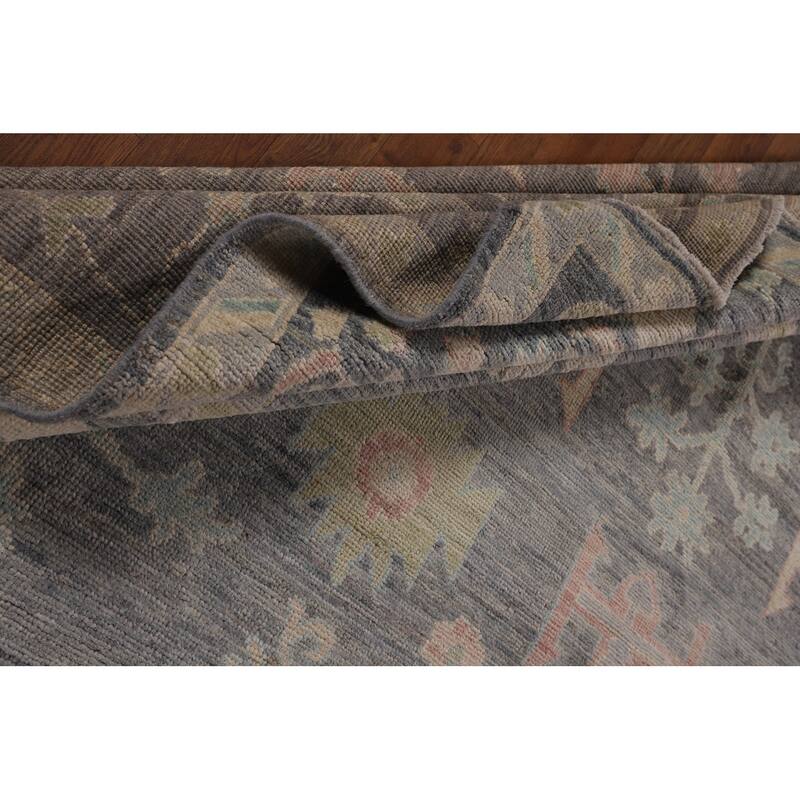Vegetable Dye Oushak Oriental Area Rug Handmade Grey Wool Carpet - 8'4"x 9'11"