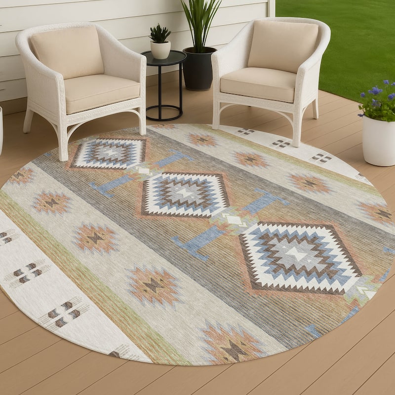 Machine Washable Indoor/ Outdoor Global Chennai Chantille Rug - Ivory - 8' x 8'