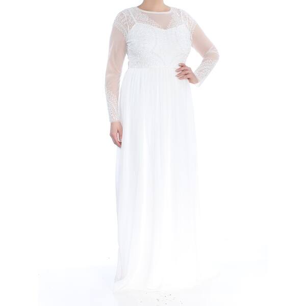 Shop Adrianna Papell Womens Ivory Embellished Long Sleeve Illusion