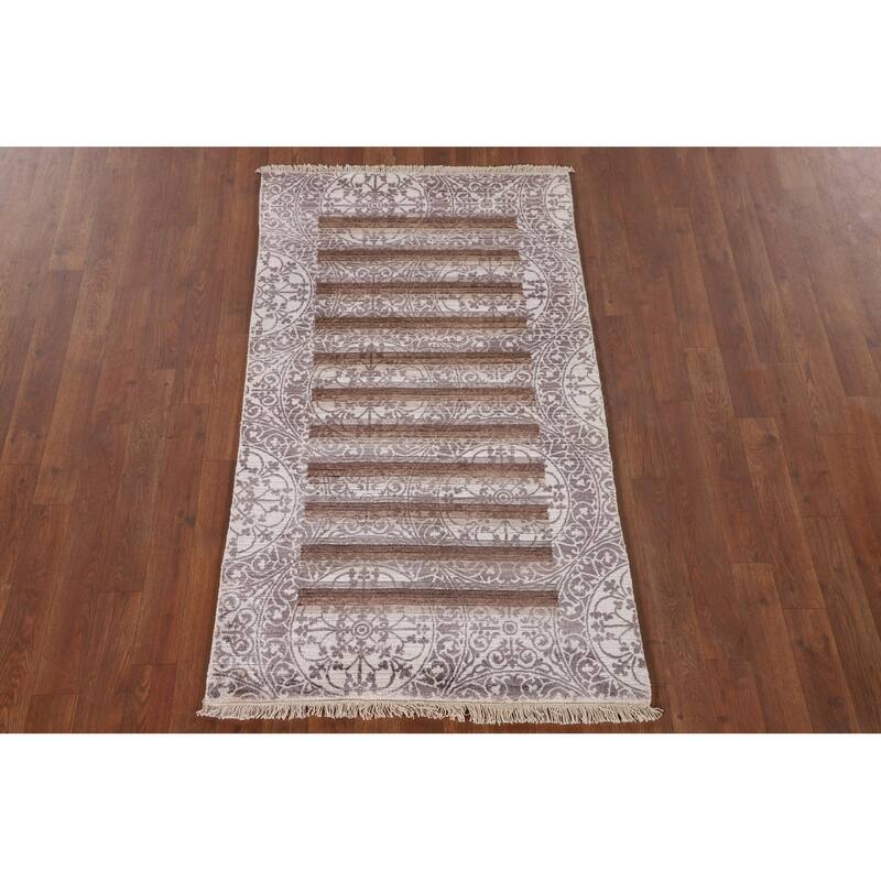 Striped Abstract Modern Oriental Accent Rug Handmade Wool Carpet - 2'8"x 4'7"