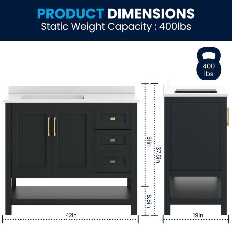 Bathroom Vanity with Sink, Open Storage, and Storage Drawers