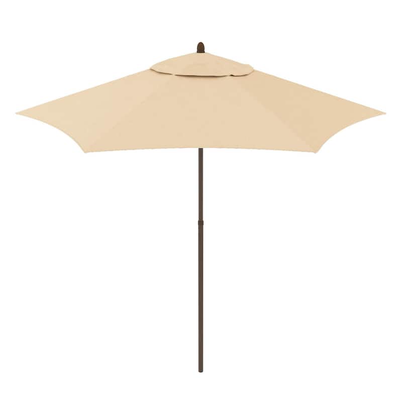 North Bend 9' Rd Faux Wood Steel Patio Umbrella, Push Open Pin Stop by Havenside Home - Antique Beige