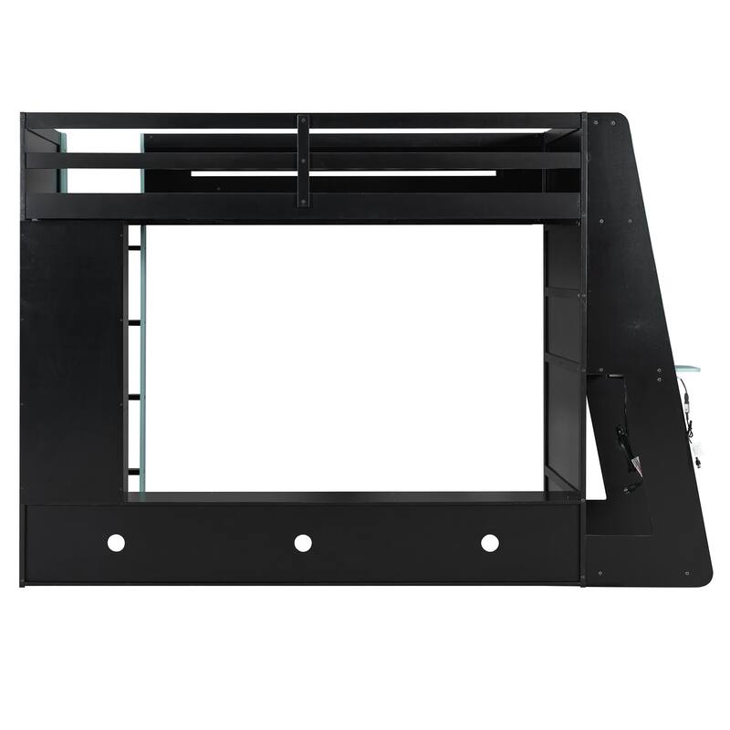 Esports Twin Loft Bed with Desk, Multi-storage Shelves and Light Strip