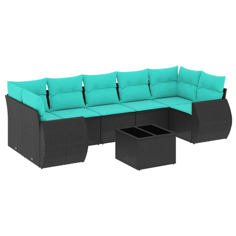 vidaXL 8 Piece Patio Sofa Set with Cushions Black Poly Rattan - 28 x 24.4 x 27.2