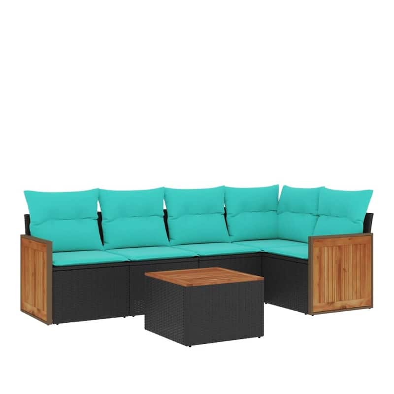 vidaXL 5 Piece Patio Sofa Set with Cushions Black Poly Rattan