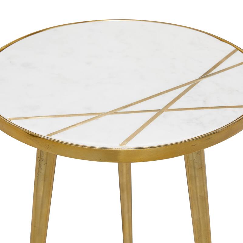 Gold Aluminum Accent Table with Marble Top with Gold Inlay - 15 x 15 x 20Round