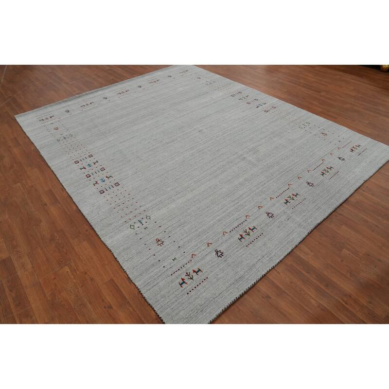 Hand Knotted Oriental 100% Wool Carpet Tribal Animal Pictorial Greys & Charcoal Gabbeh Area Rug - 9' 8'' X 7' 11''