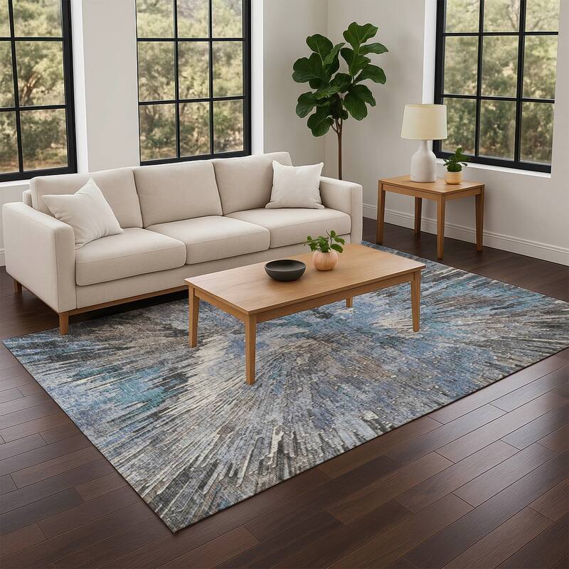 Machine Washable Indoor/ Outdoor Abstract Burst Chantille Rug