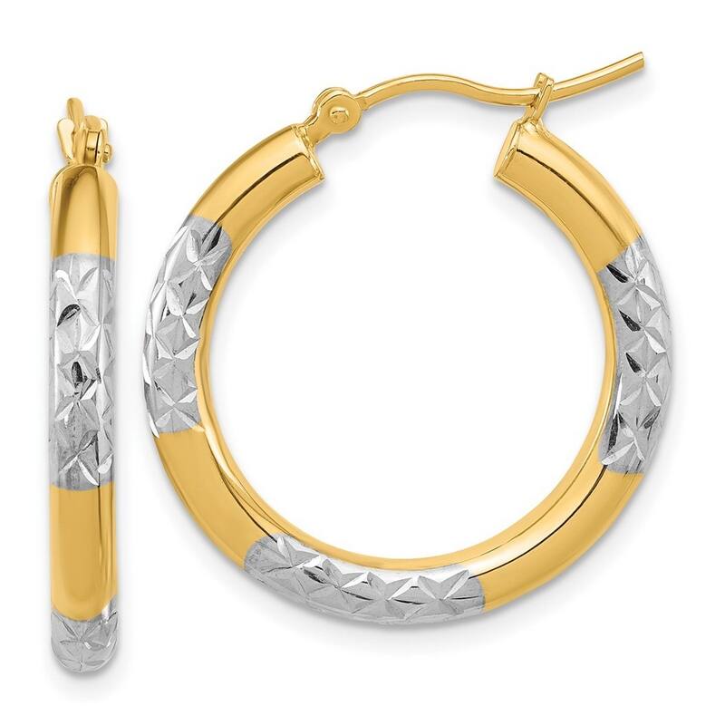 Curata 14k Yellow Gold Rhodium Sparkle Cut Hoop Earrings - 25x25mm