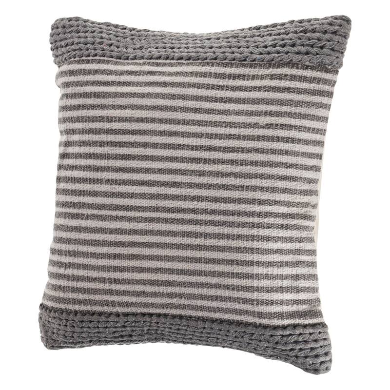 20" Gray and Ivory Farmhouse Striped Square Throw Pillow