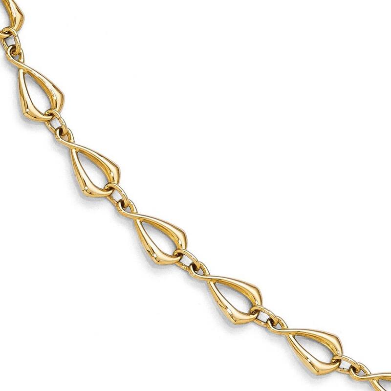 Curata 14k Yellow Gold Fancy Lobster Closure Polished Fancy Link Bracelet 7.5 Inch