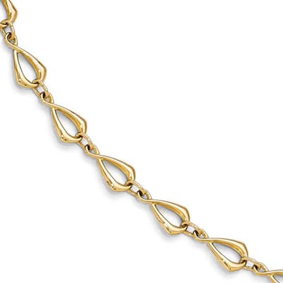 Curata 14k Yellow Gold Fancy Lobster Closure Polished Fancy Link Bracelet 7.5 Inch