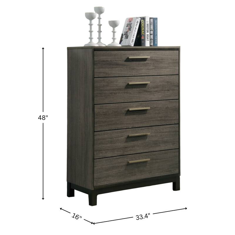 Roundhill Furniture Ioana 187 Antique Grey Finish Wood 5 Drawers Chest