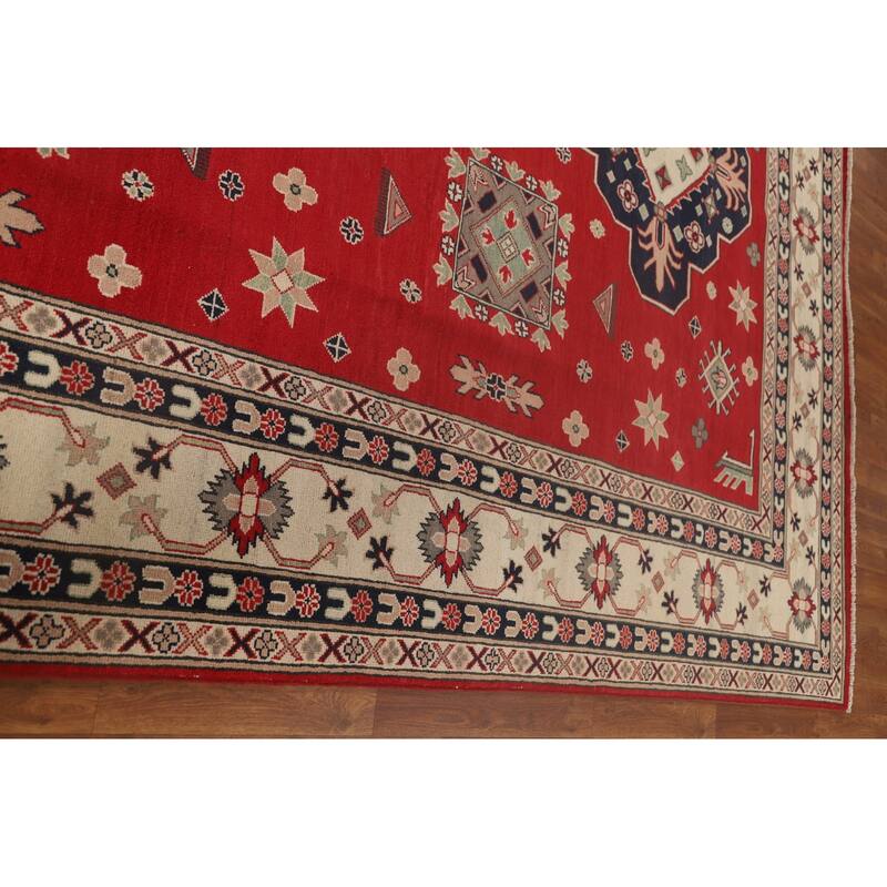 Red Kazak Oriental Area Rug Handmade Traditional Wool Carpet - 9'0"x 12'8"