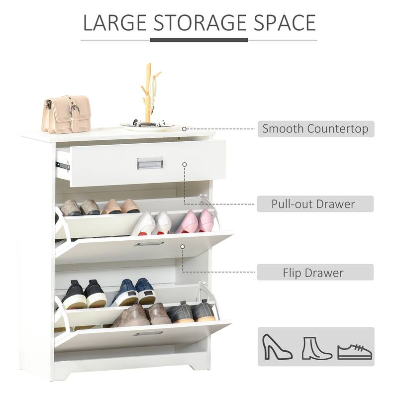 HOMCOM 3-Drawer Shoe Cabinet Modern Storage Rack with 2 Flip Doors Adjustable Shelf Freestanding Organizer