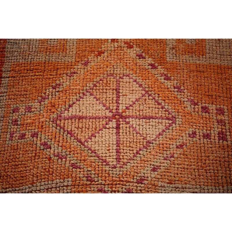 Orange Oushak Turkish Vintage Runner Rug Handmade Wool Carpet - 3'1"x 10'11"