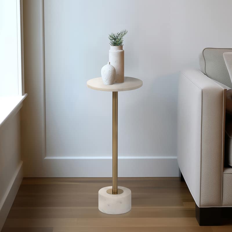 Modern End Table with Marble Top and Aluminum Base - 25" - 24.25" - Gold/ Metallic