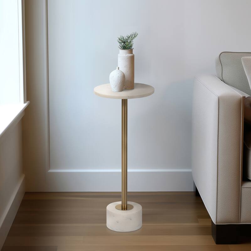 Sagebrook Home Modern Metal and Marble Accent Table with Iron Base and Stone Details - 10" x 10" x 24" - Gold