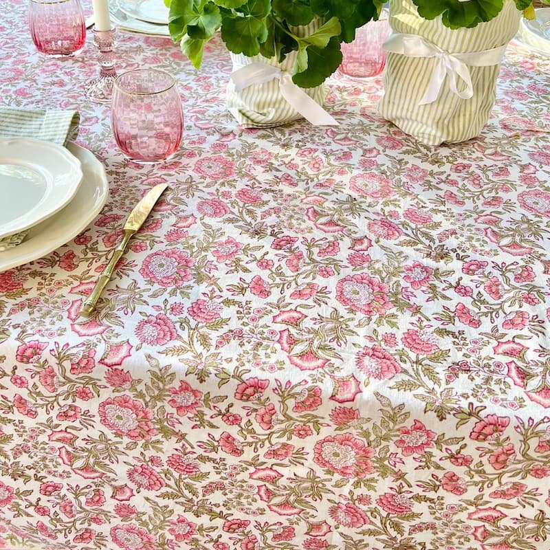 Square Tablecloth -Pink and Green floral - Beatrice