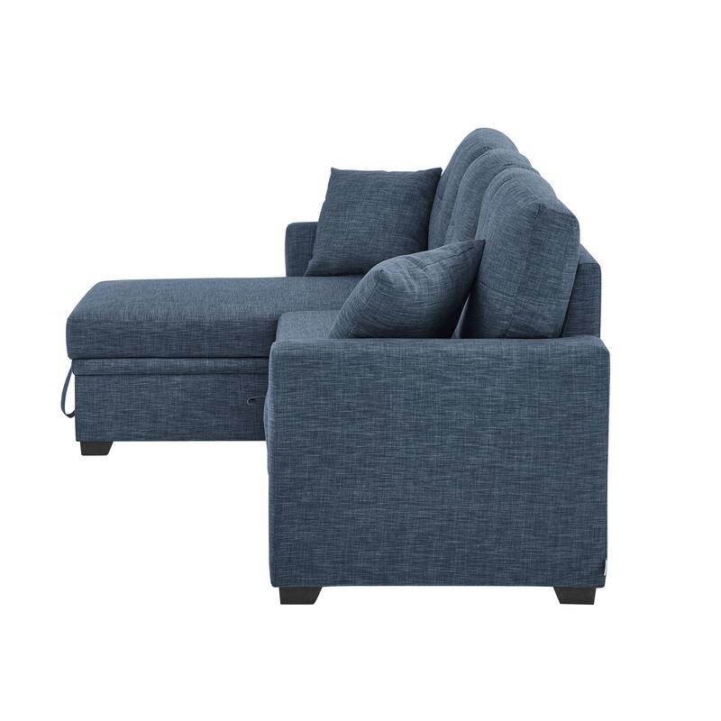 Polyester Upholstered Sleeper Sofa with Chaise and Storage 84 Inch Wide