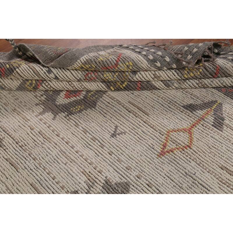 Geometric Moroccan Large Area Rug Hand-Knotted Wool Carpet - 9'11"x 14'10"