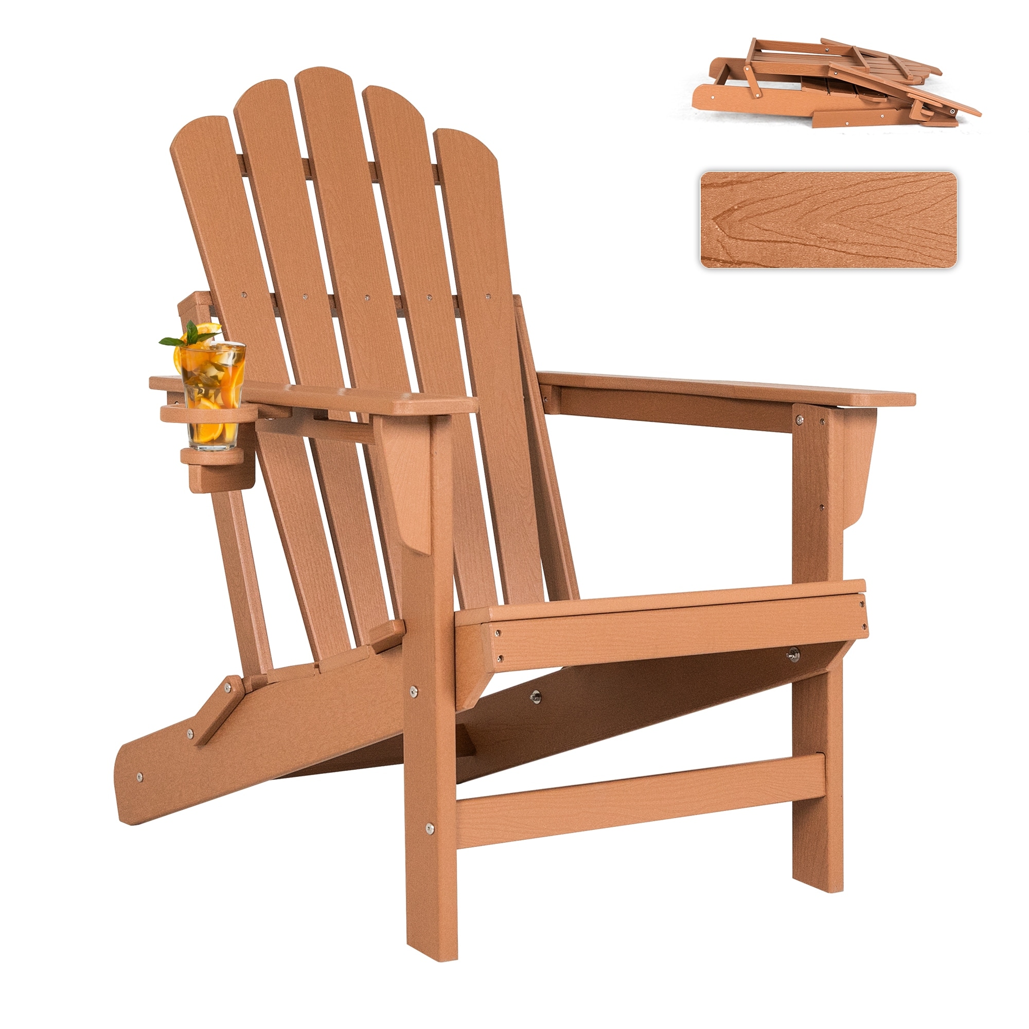 Vrakae Foldable HDPE Outdoor Adirondack Chair with Cup Holder