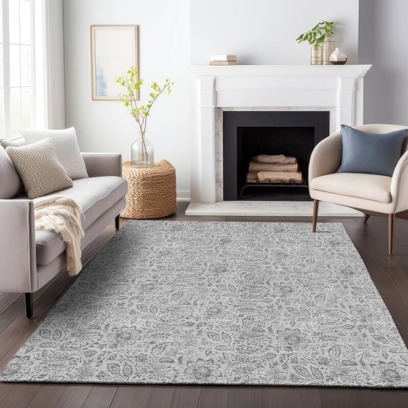 Premium Washable Super Soft Floral Mayfield Rug - Silver - 5' x 7' 6" - Rectangle