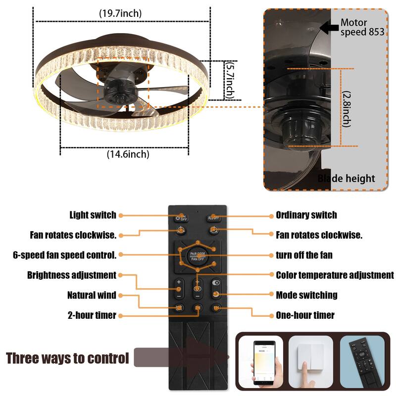 Remote Control Flush Mount Ceiling Fan Silent Fan Light with Adjustable Color Temperature & 6 Adjustable Wind Speeds