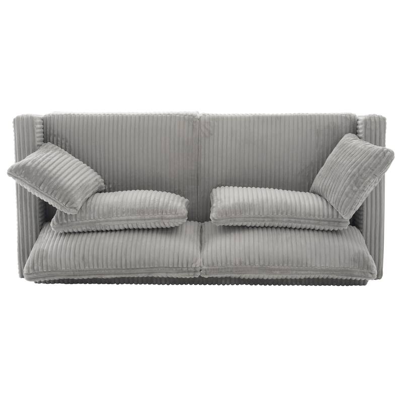 Roomfitters Modern Corduroy Loveseat Sofa with 4 Pillows, Upholstered 2-Seater Couch
