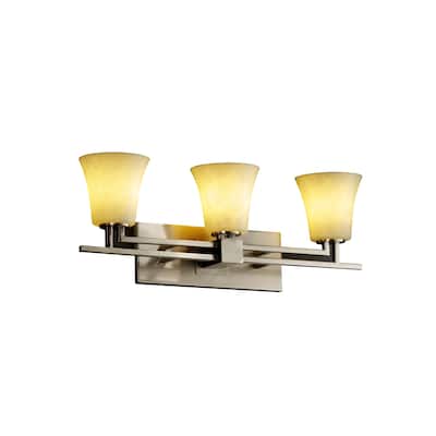 Justice Design Clouds Aero 3-light Brushed Nickel Bath Bar, Clouds Round Flared Shade