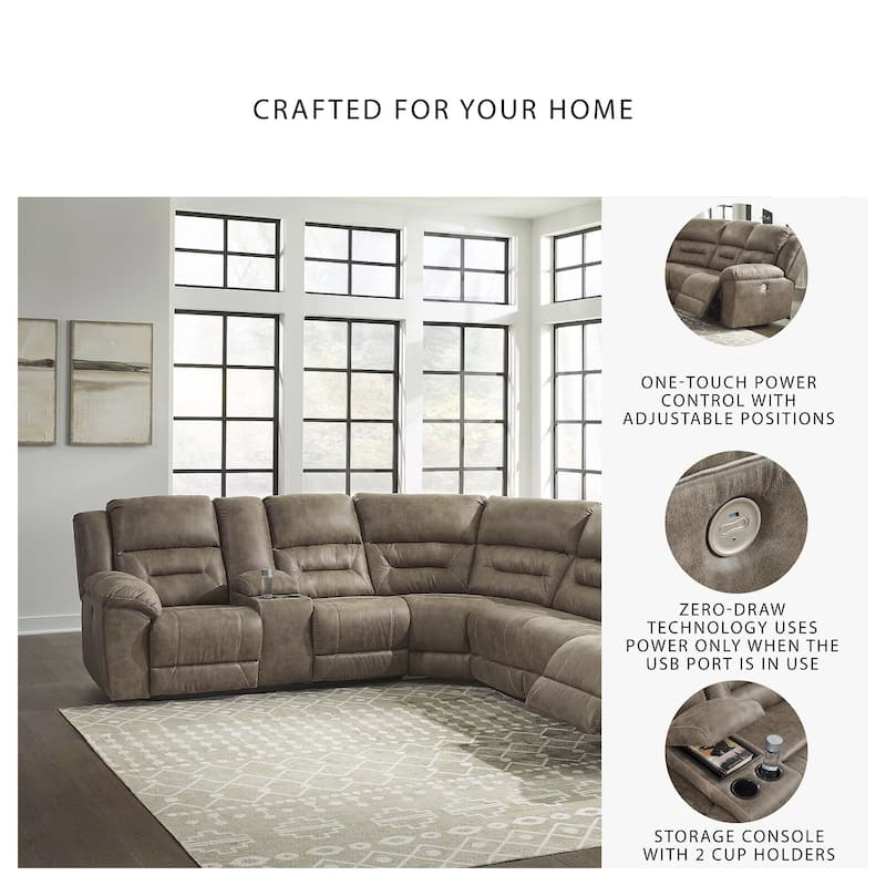 Signature Design by Ashley Ravenel Brown 4-Piece Power Reclining Sectional - 129"W x 93"D x 43"H