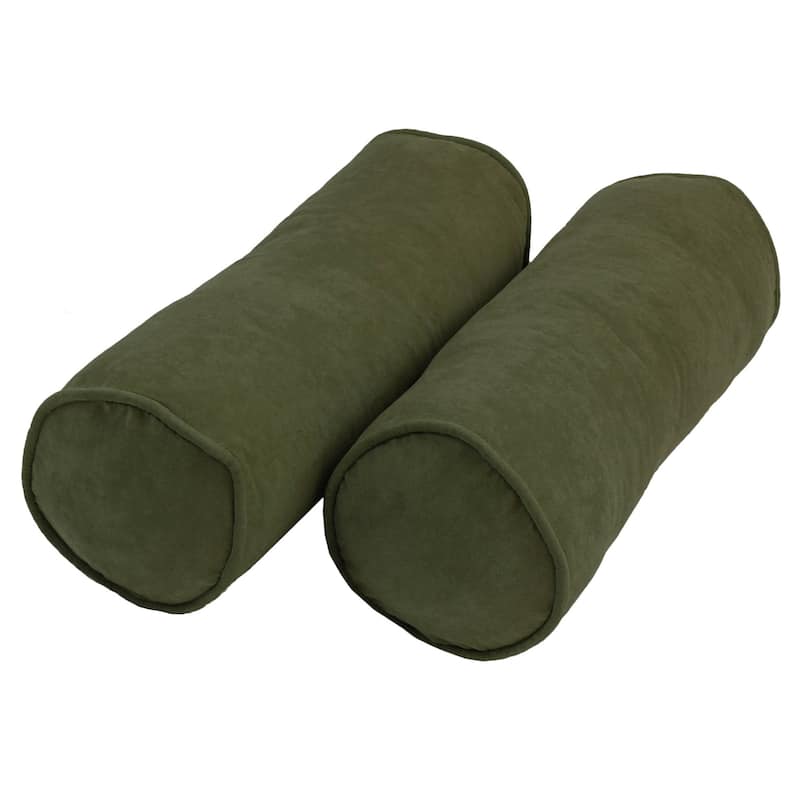 20-inch by 8-inch Corded Microsuede Bolster Pillows (Set of 2) - Hunter Green