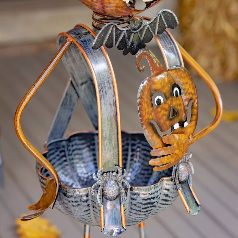 Metal Pumpkin Witch with Jack-O-Lantern Candy Holder Decoration