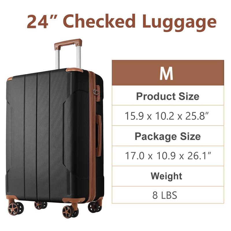 Hardshell Luggage, Lightweight Durable ABS Suitcases with Double Wheels, Expandable 24 Inch Checked Travel Luggage