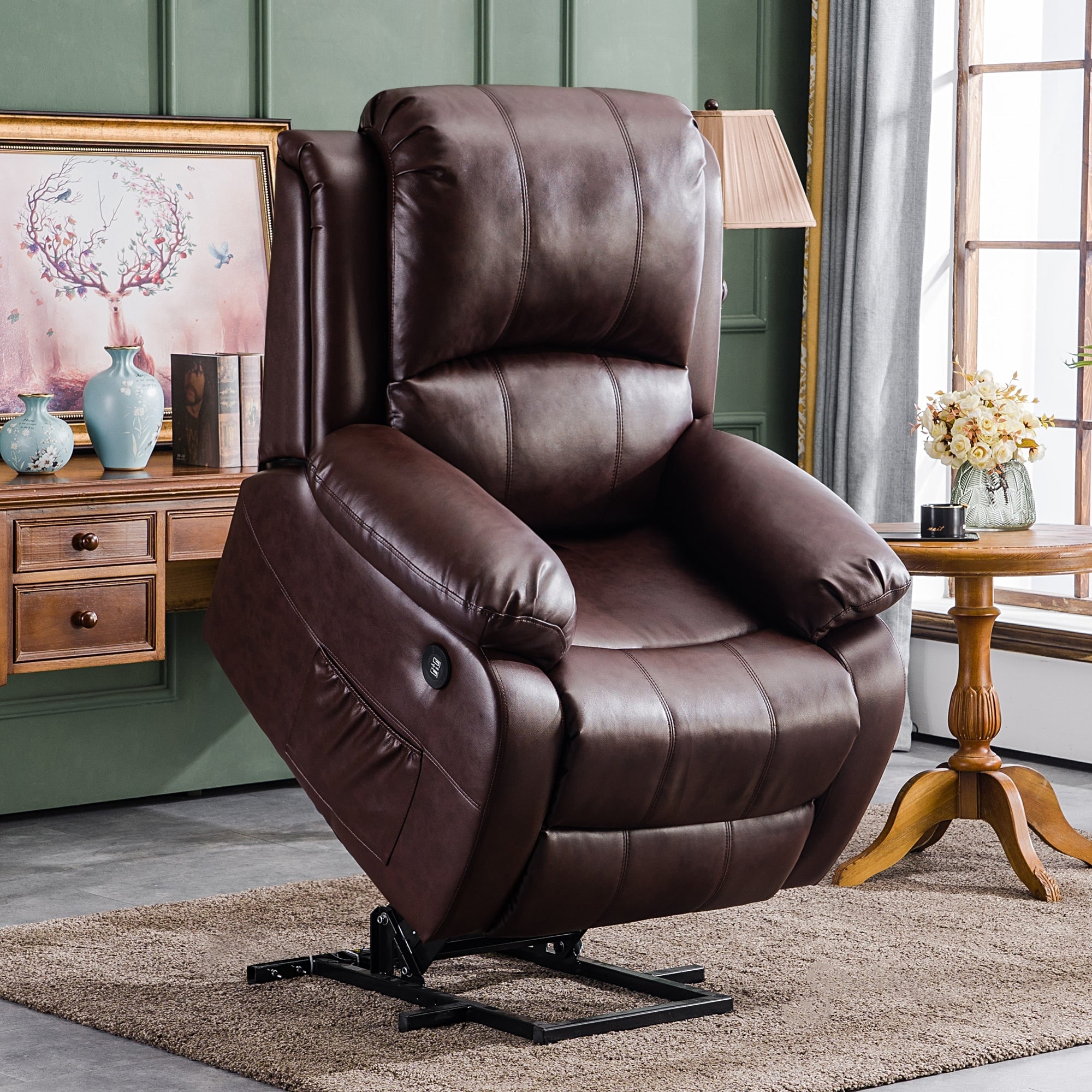 MCombo Small Sized Power Lift Recliner Chair with Massage and Heat, USB Ports, Faux Leather 7409