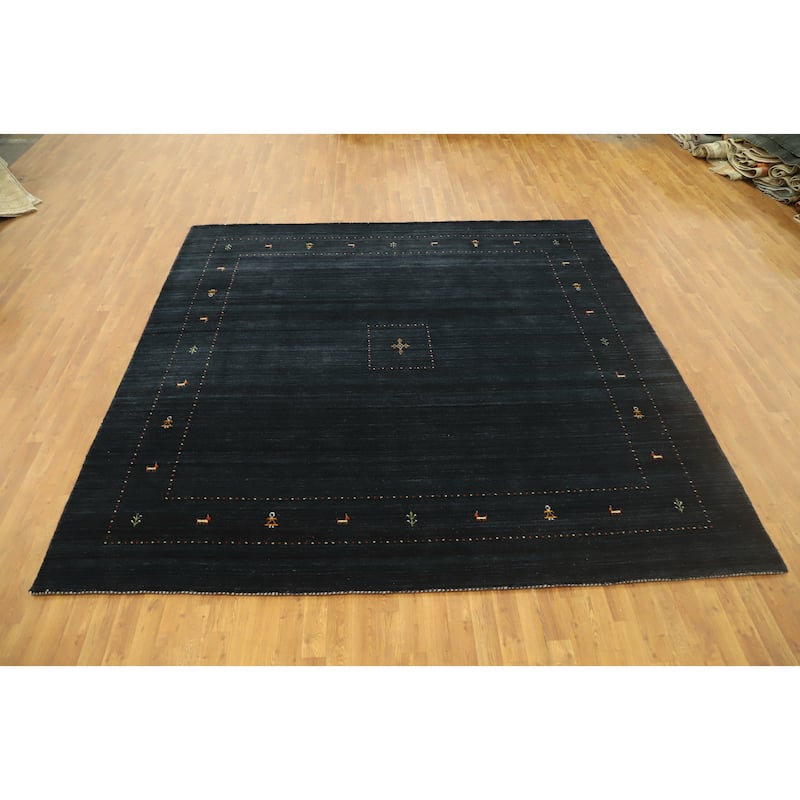 Hand Knotted Oriental 100% Wool Carpet Tribal Animal Pictorial Navy Blue & Blues Gabbeh Area Rug - 8' 11'' X 9' 3''