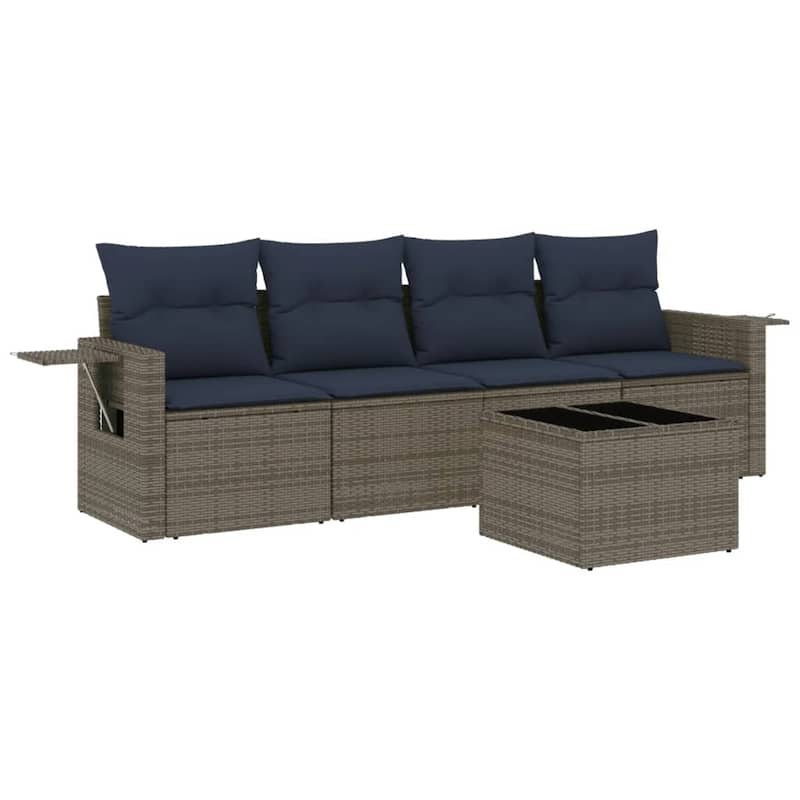 vidaXL Patio Sofa Set with Cushions Outdoor Furniture 5 Piece Poly Rattan - 21.7 x 24.4 x 27.2