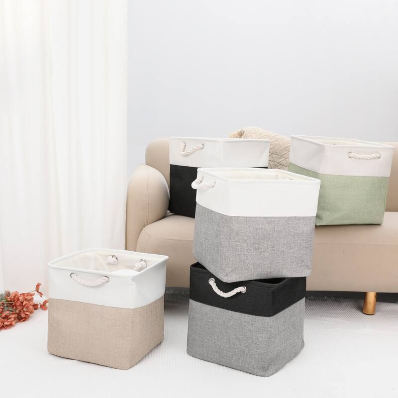 Square Fabric Collapsible Storage Basket Bin with Handle, Storage Cube for Shelves Closet Organizing Clothes Books - 13inch