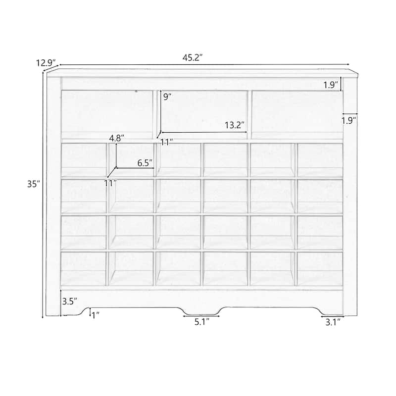 Roomfitters Modern 24-Cubby Shoe Cabinet with Curved Base, Console and Versatile Sideboard for Entryway